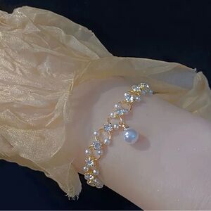 1pc Exquisite Faux Pearl Charm Golden Link Bracelet